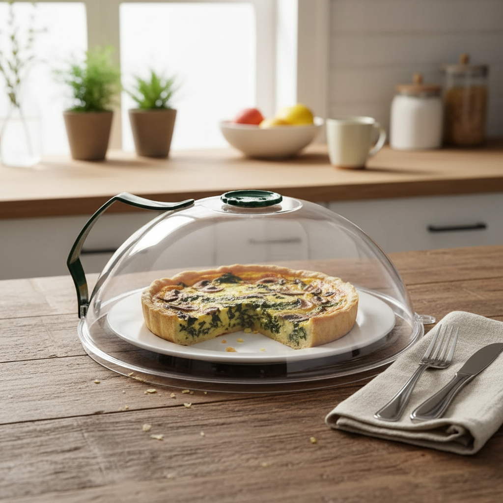 Microwave splatter guard cover in use