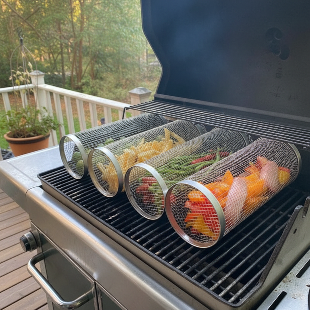 Stainless Steel Rolling BBQ Grill Basket