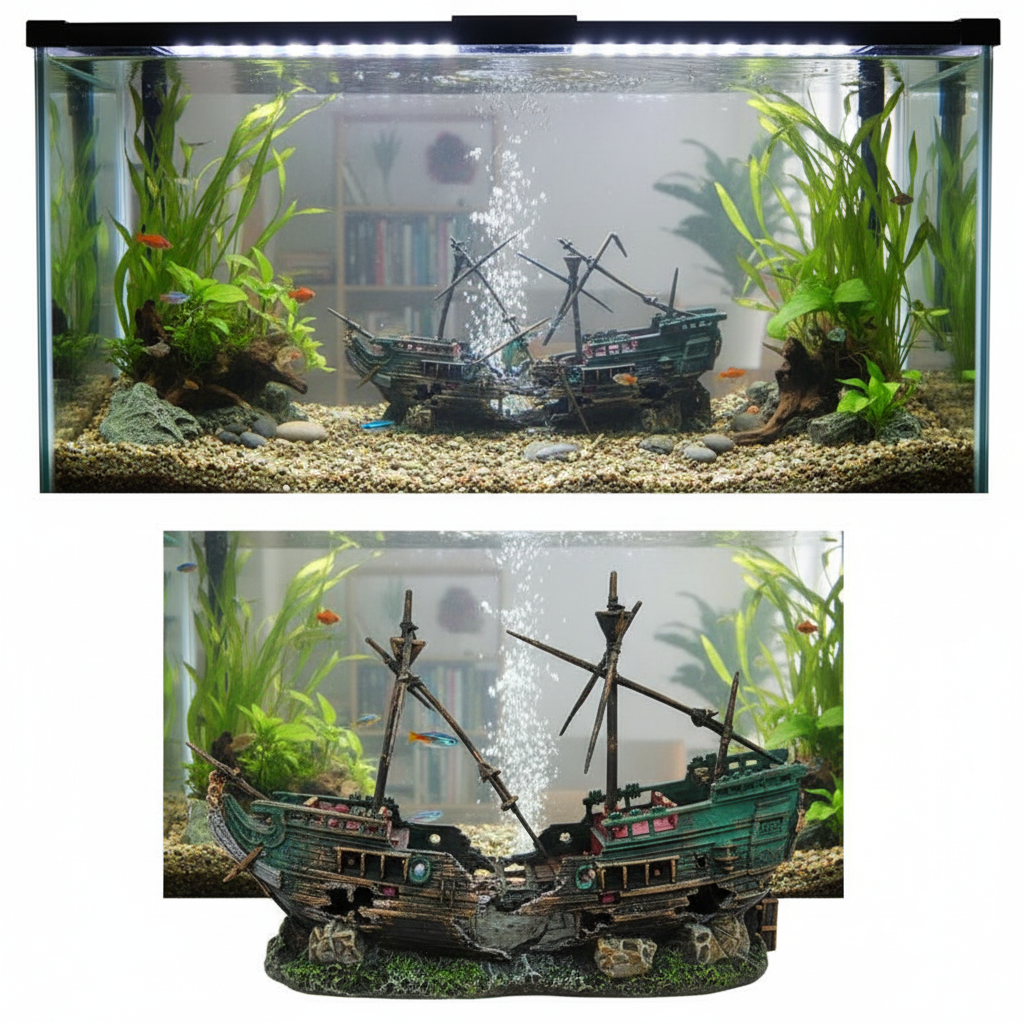 Large Sunken Boat Aquarium Decoration