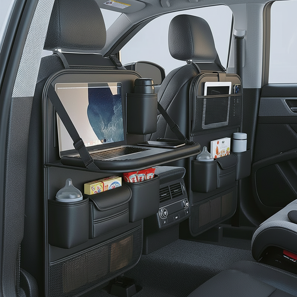 Car Back Seat Organizer with Tablet Holder & Food Tray