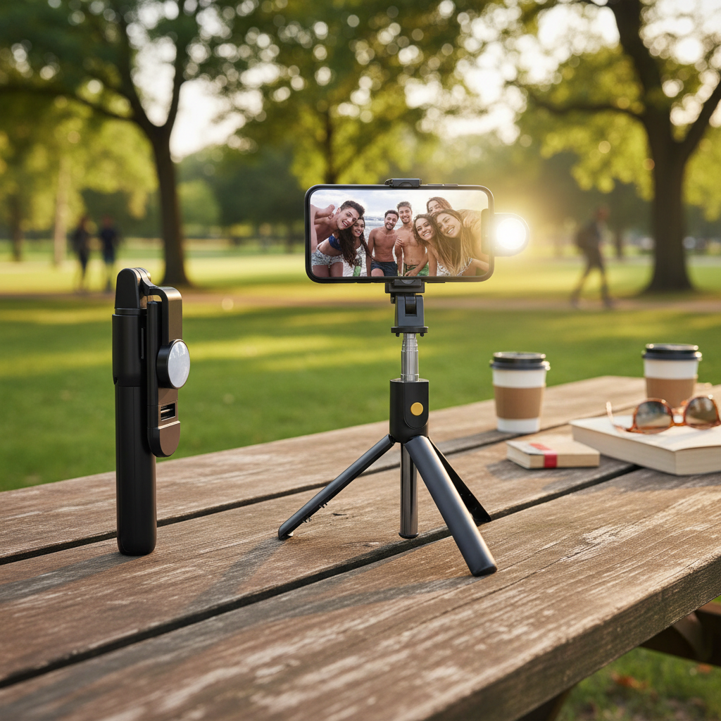 6-in-1 Wireless Bluetooth Selfie Stick with Fill Light
