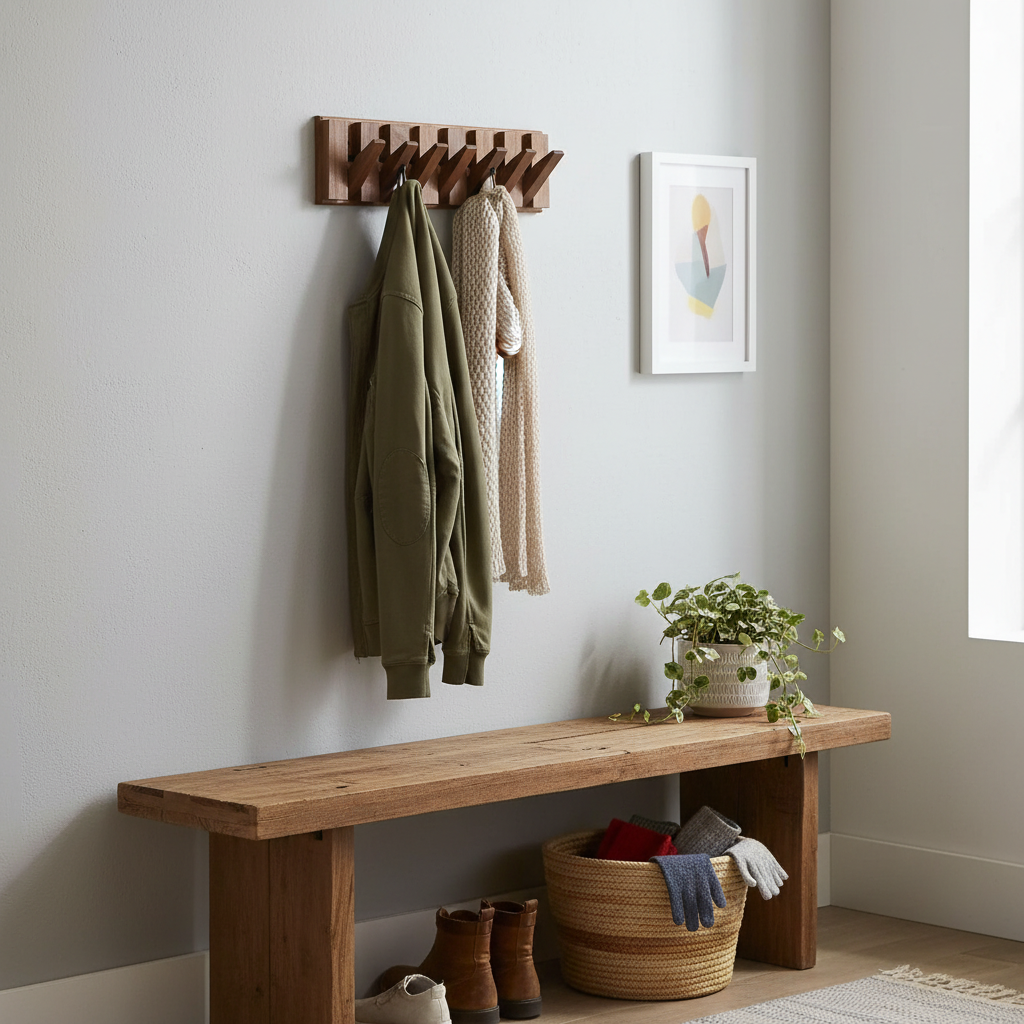 Solid Wood Wall-Mounted Coat Rack with Hooks