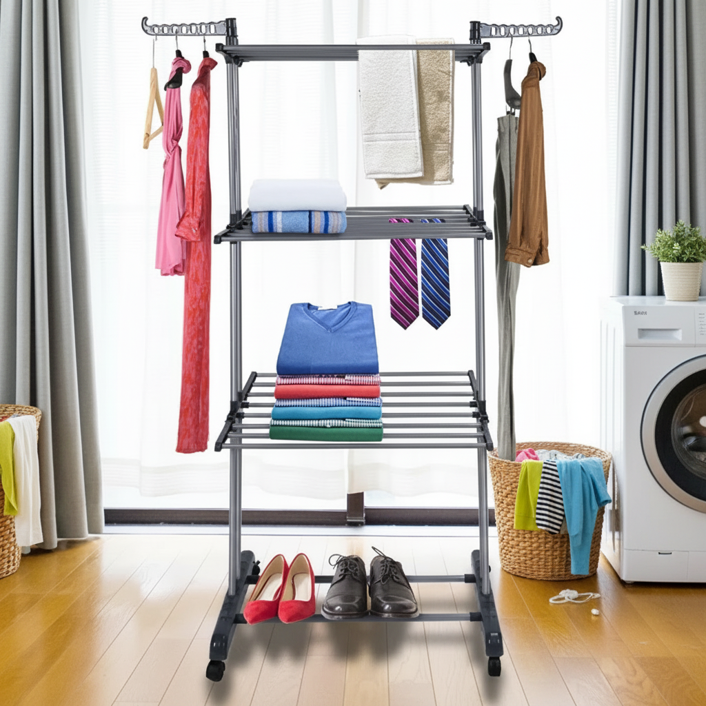 Heavy Duty Foldable Clothes Drying Rack with Wheels