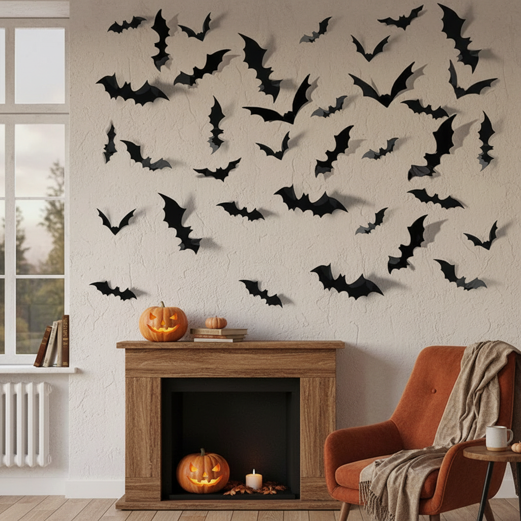 3D Halloween Bat Wall Stickers - Realistic PVC Decorations