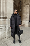 Women's Long Quilted Winter Coat in Beige & Black