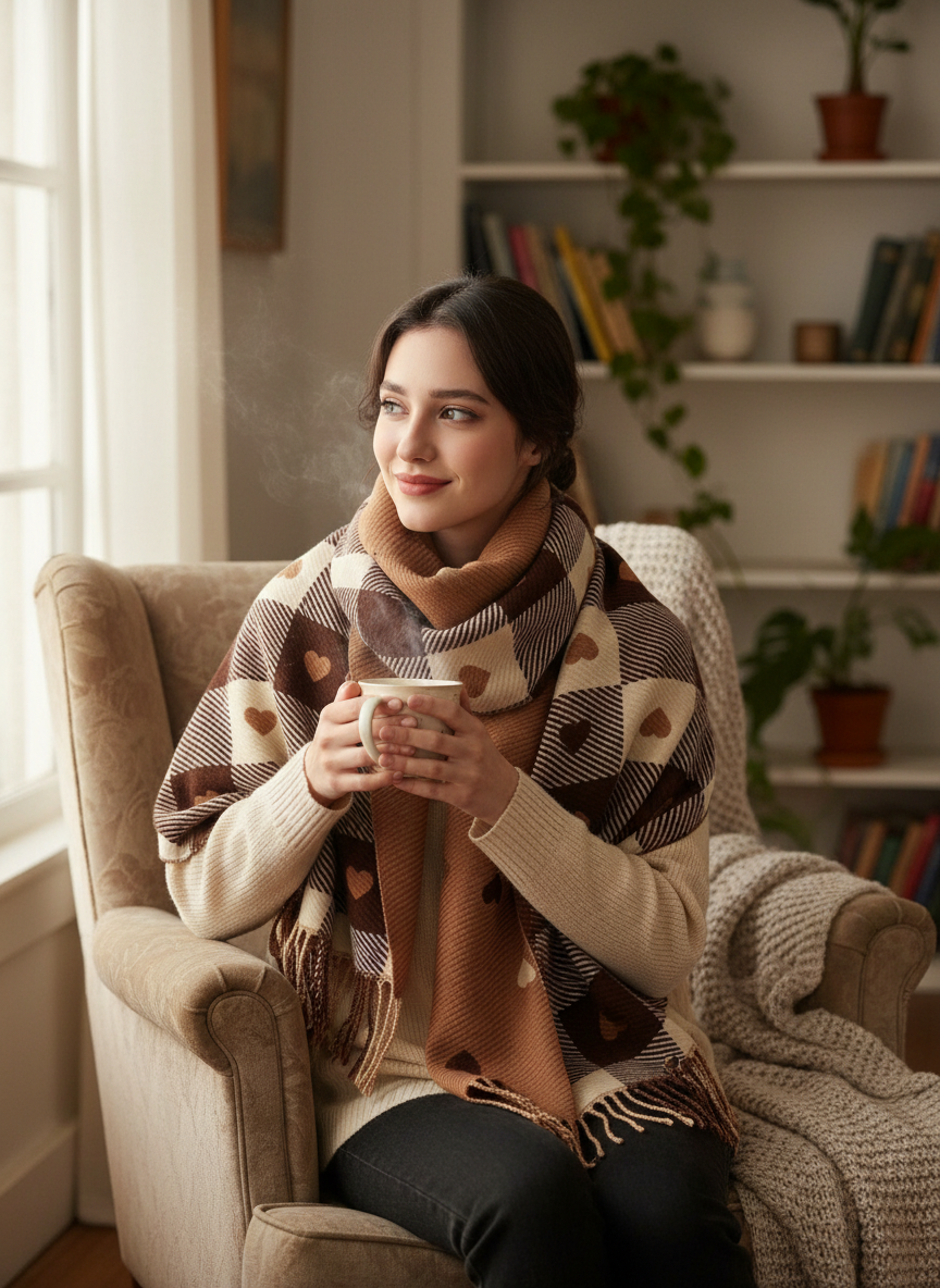 Checkered Winter Scarf Shawl - Cozy & Warm