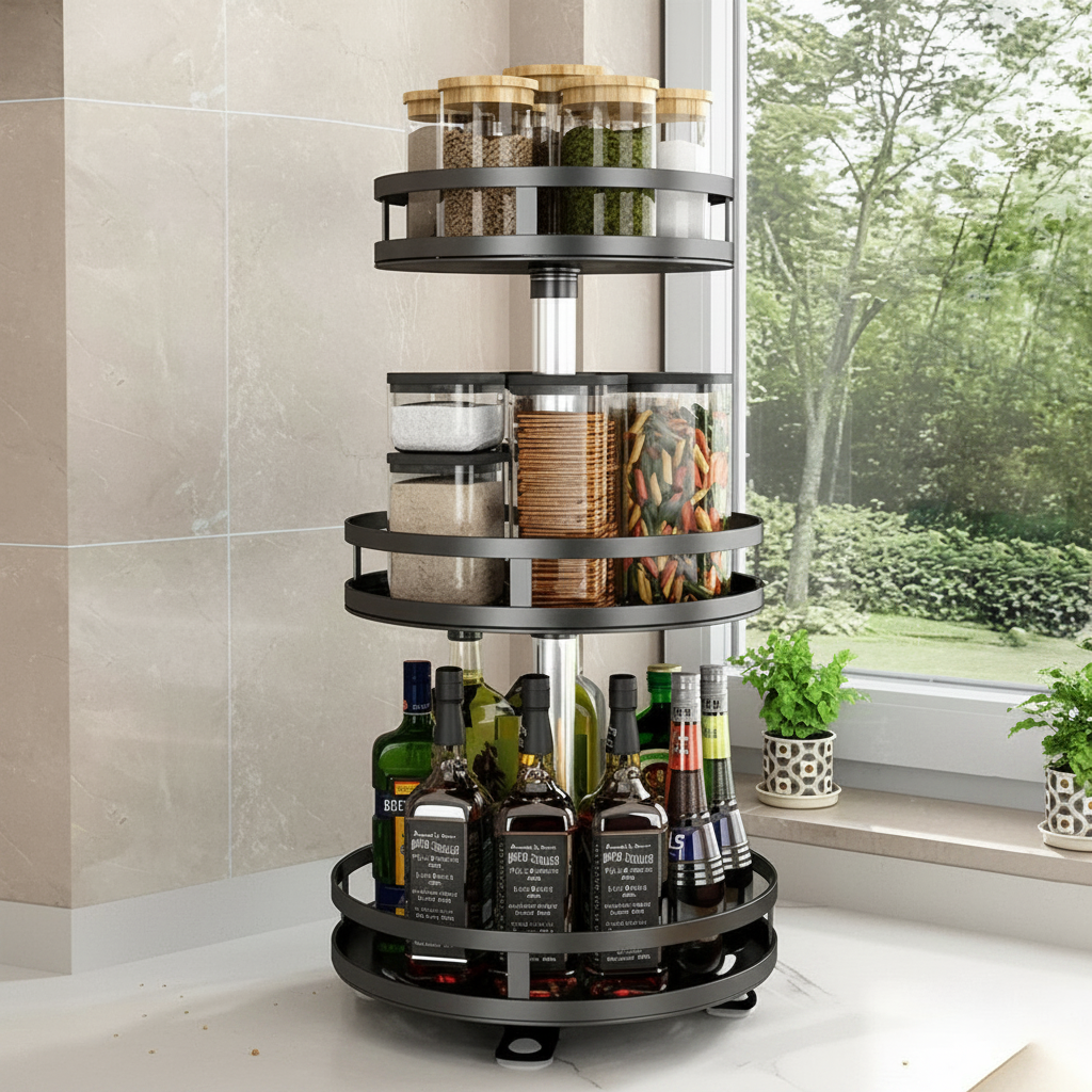 3-Tier Rotating Metal Organizer with 360° Swivel