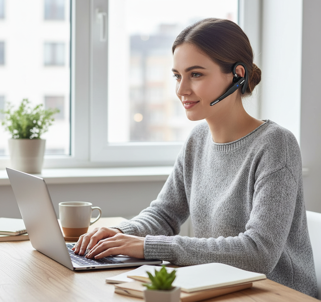 Wireless Bluetooth Trucker Headset with Dual Mic Noise Cancelling