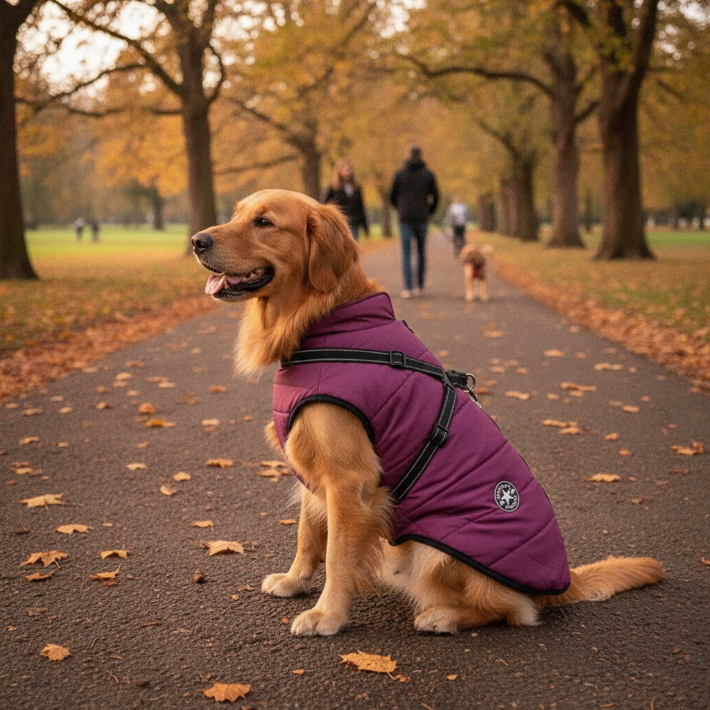 Waterproof Winter Dog Jacket with Sherpa Fleece & Harness