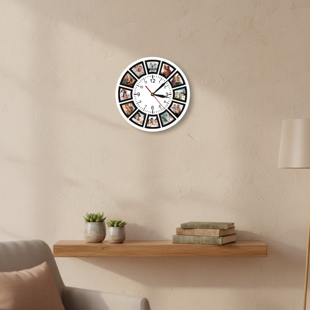 Personalized Photo Wall Clock with 12-Picture Collage