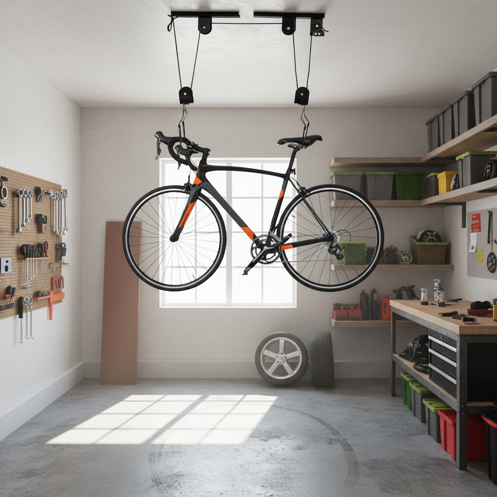 Ceiling Bike Hoist with Pulley System