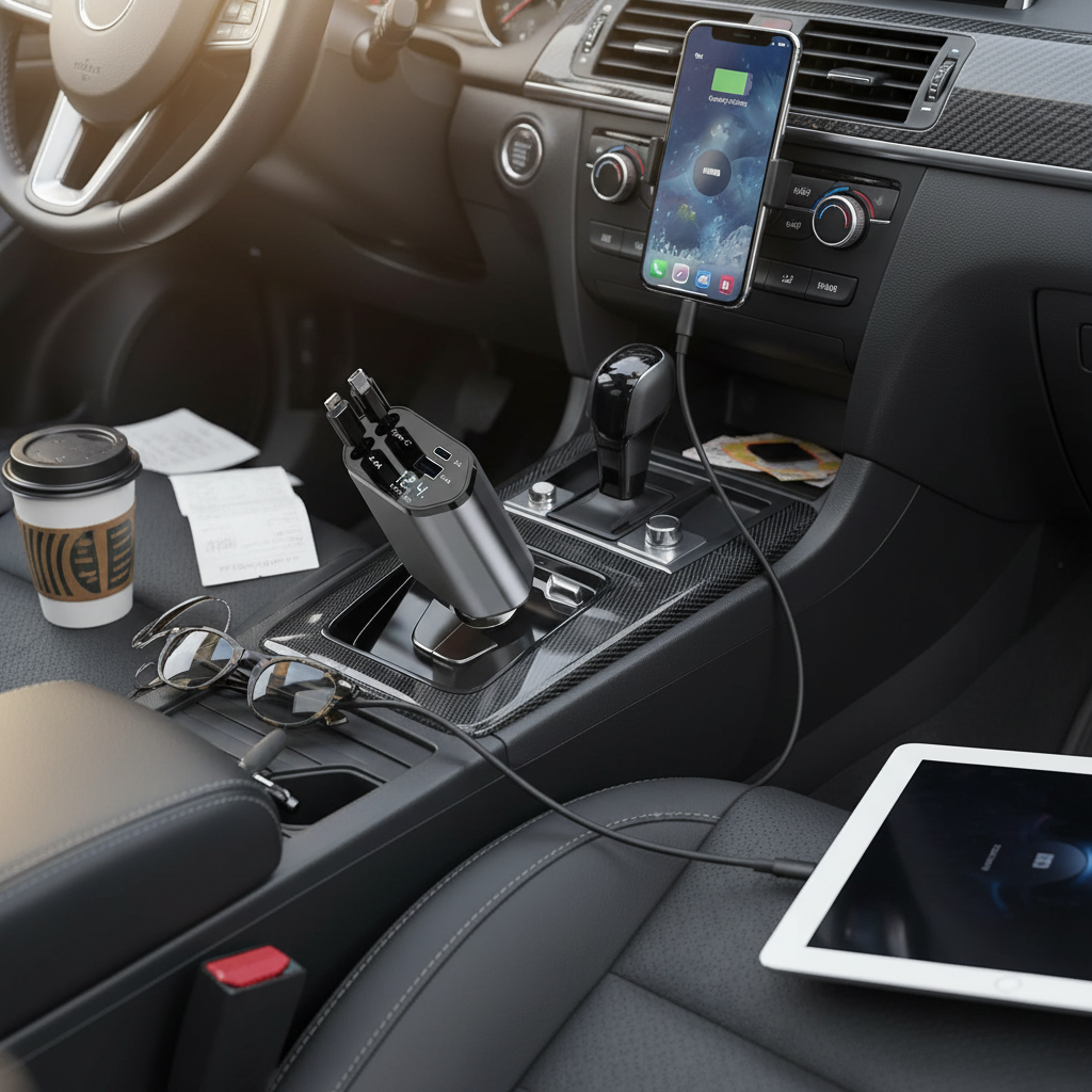 120W Retractable Car Charger with Dual USB Ports