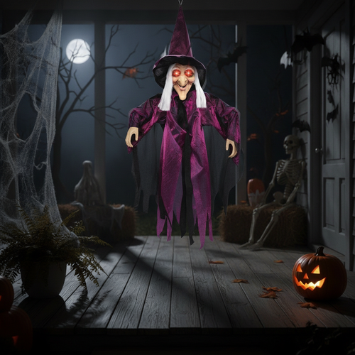 71-Inch Life Size Animated Halloween Witch with Red Eyes