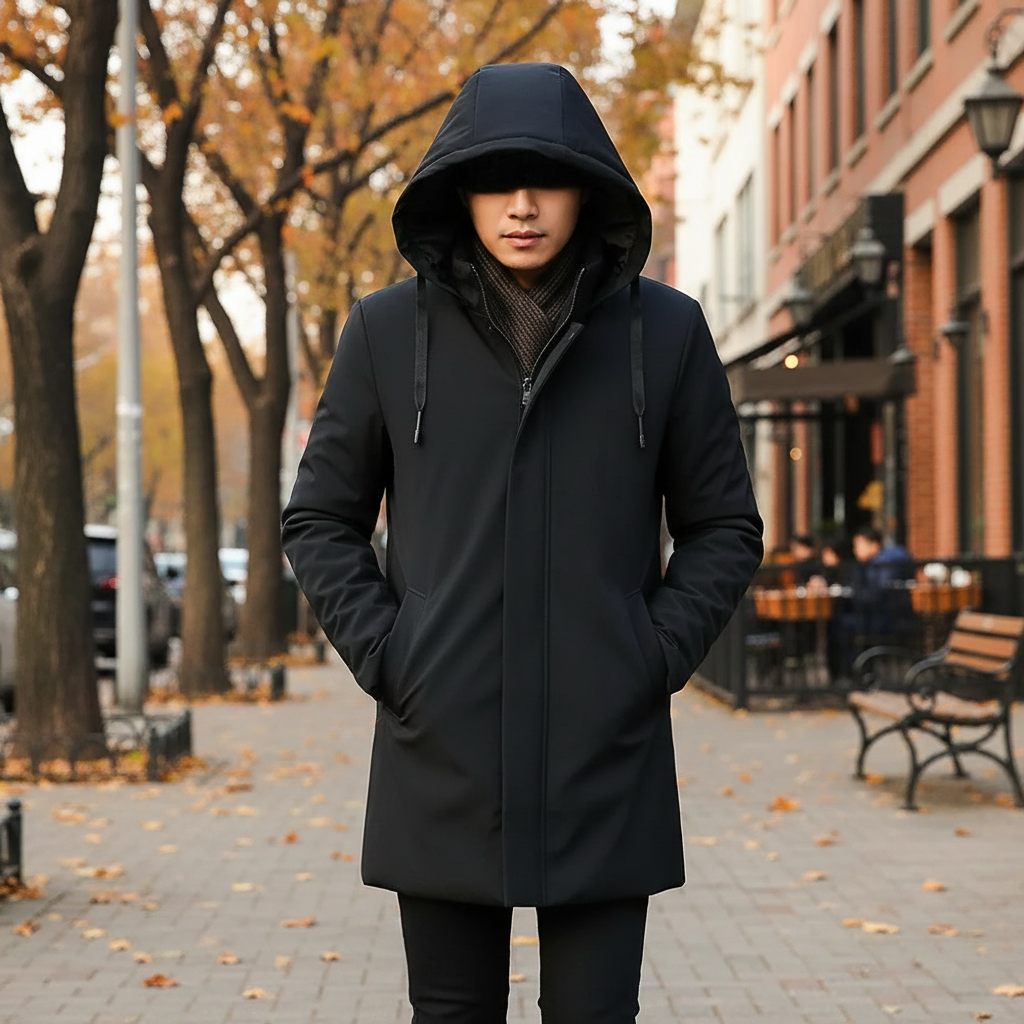 Men's Long Coat in Black & Green | AtlasBay