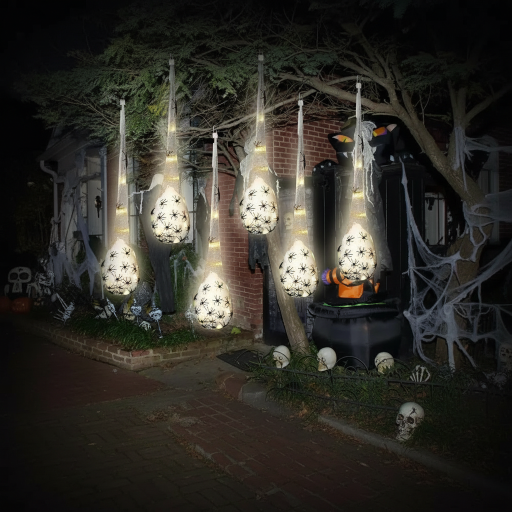 Light Up Spider Egg Sacs Halloween Hanging Decor
