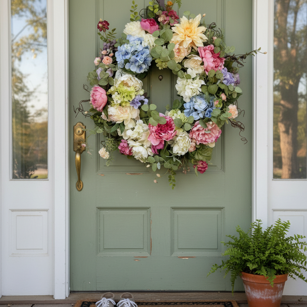 Rainbow Hydrangea Artificial Wreath - 35cm