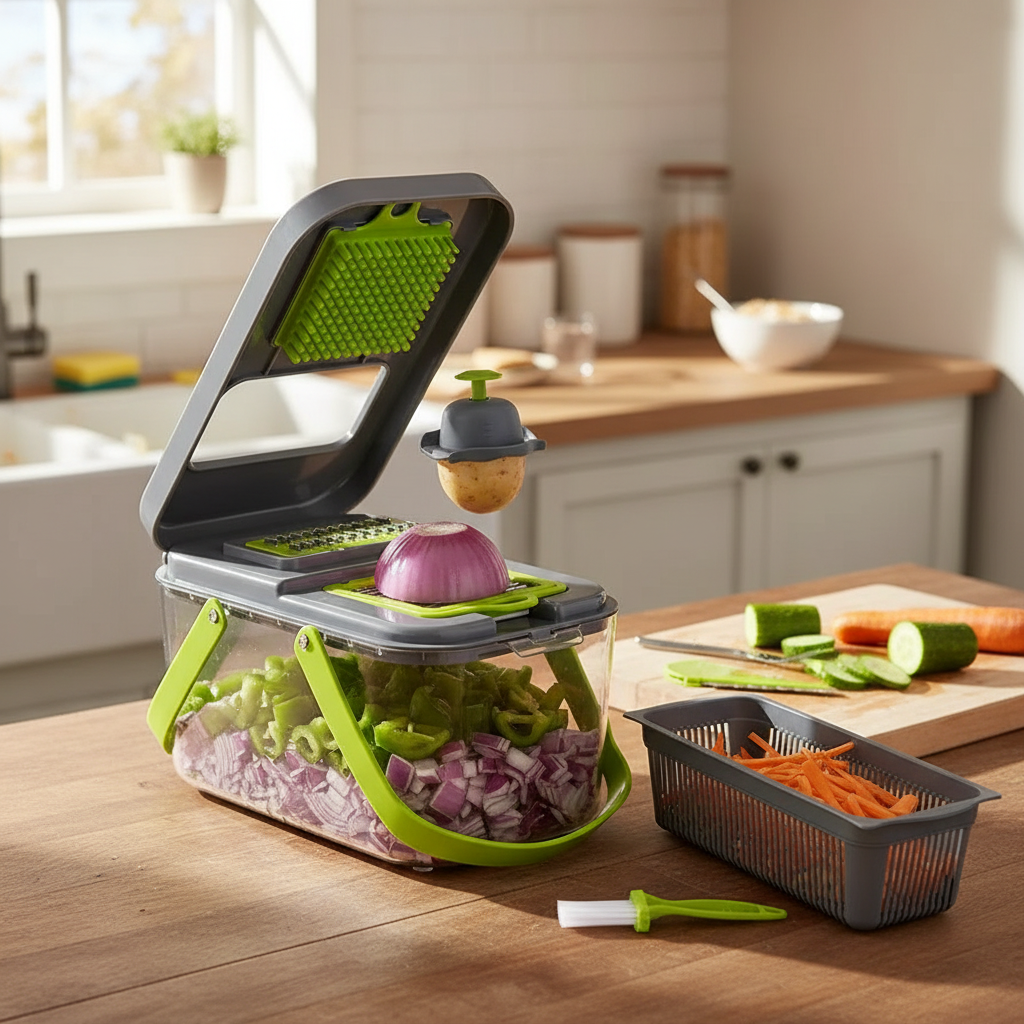 18-in-1 Vegetable Slicer with Container & Safety Guard