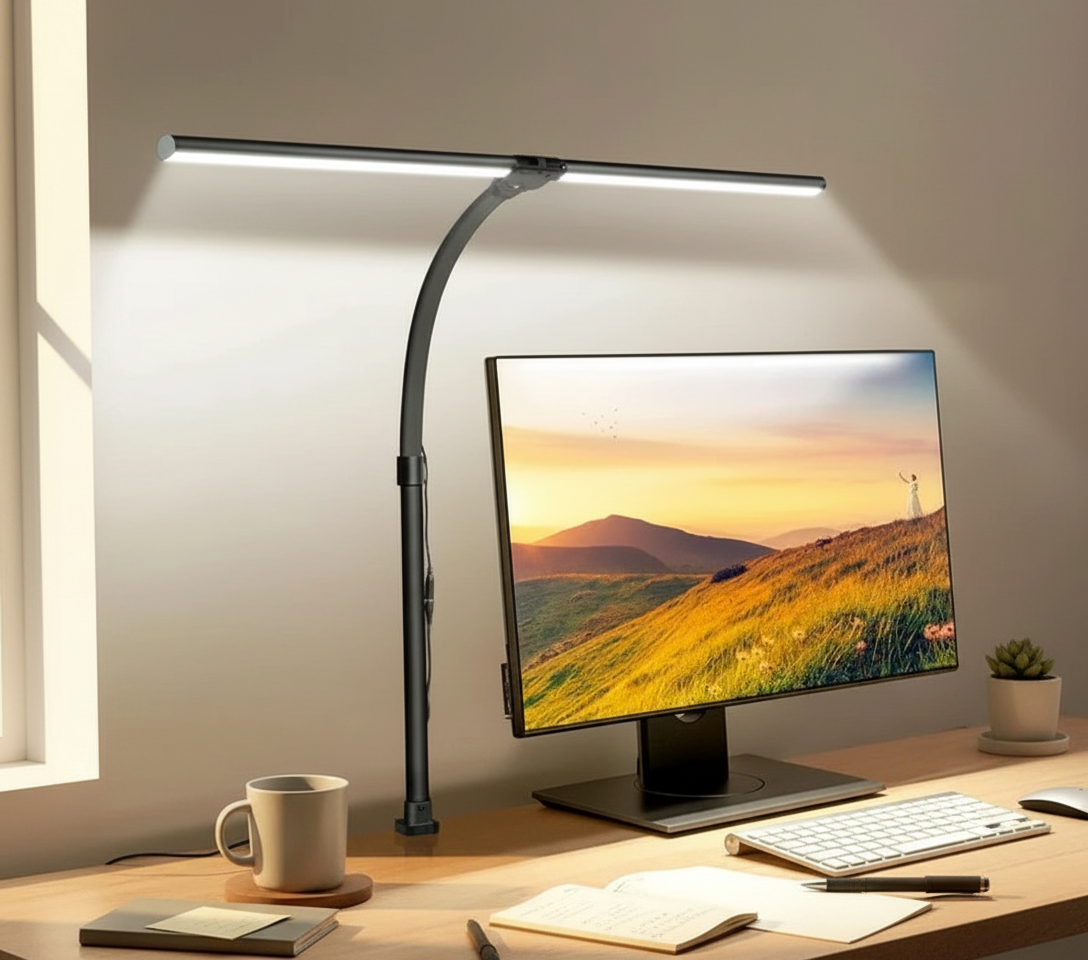 Dual Head LED Desk Lamp with Adjustable Brightness