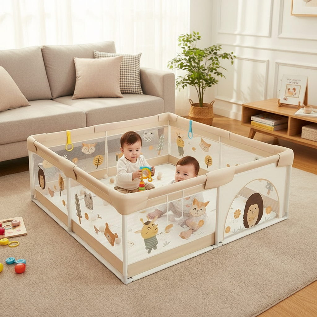 Large Baby Playpen with Animal Print Design