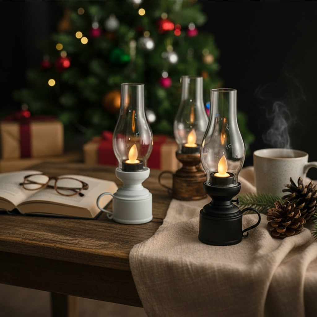 Vintage LED Kerosene Lamp with Flickering Candle