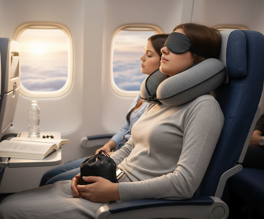 Memory Foam Travel Neck Pillow for Airplanes & Cars