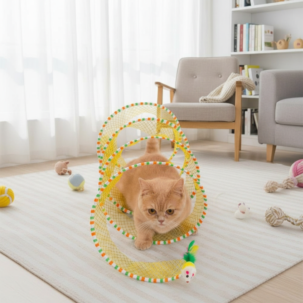Interactive Cat Hunting Toy - Collapsible Mesh Tunnel