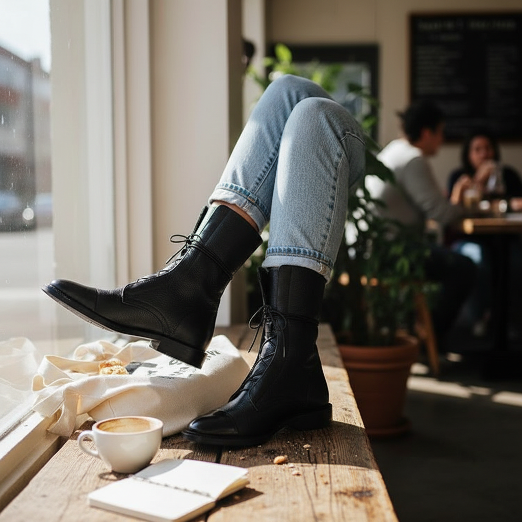 Vintage Heeled Ankle Boots for Women | Black Eco-Leather