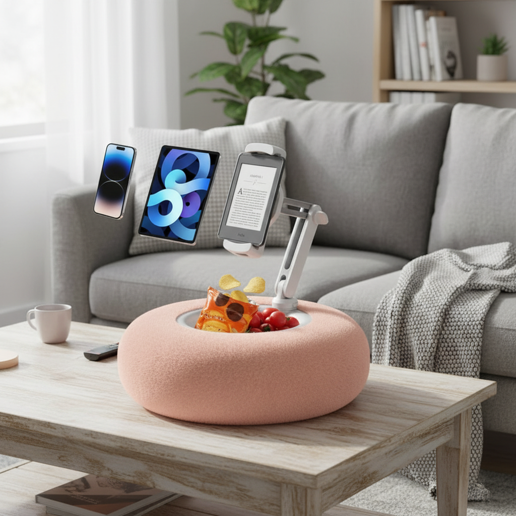 Fuzzy Pillow Phone Holder with Snack Bowl