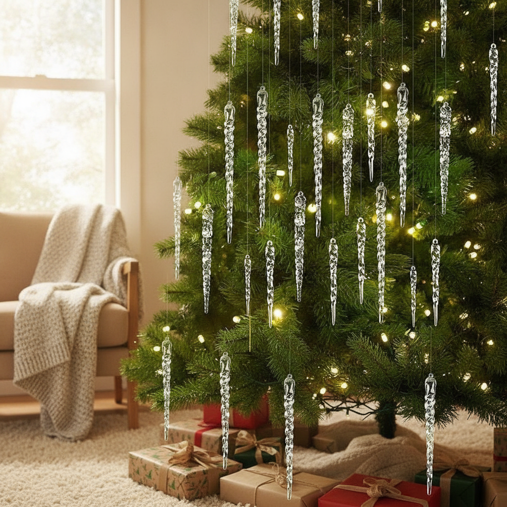 Clear Icicle Ornament Set for Holiday Trees