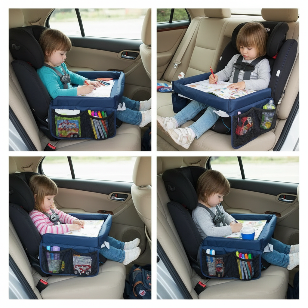 Travel Seat Tray with Storage Pockets