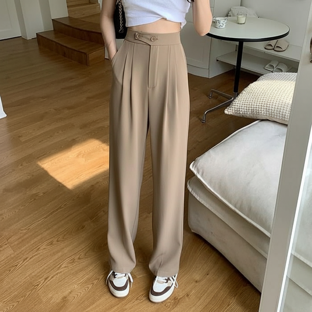 Pleated Wide-Leg Trousers for Women