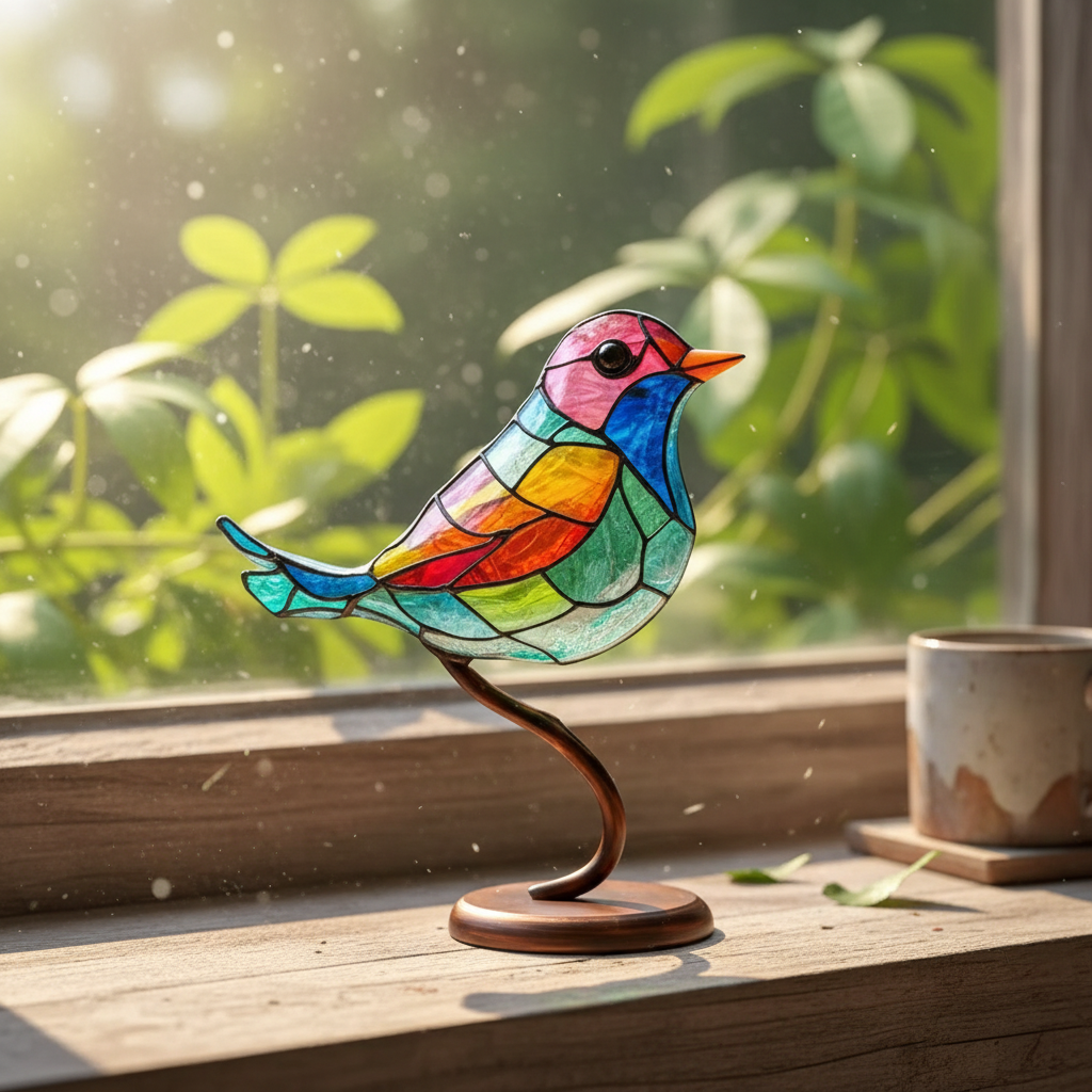 Colorful Birds on Branch Desktop Ornament