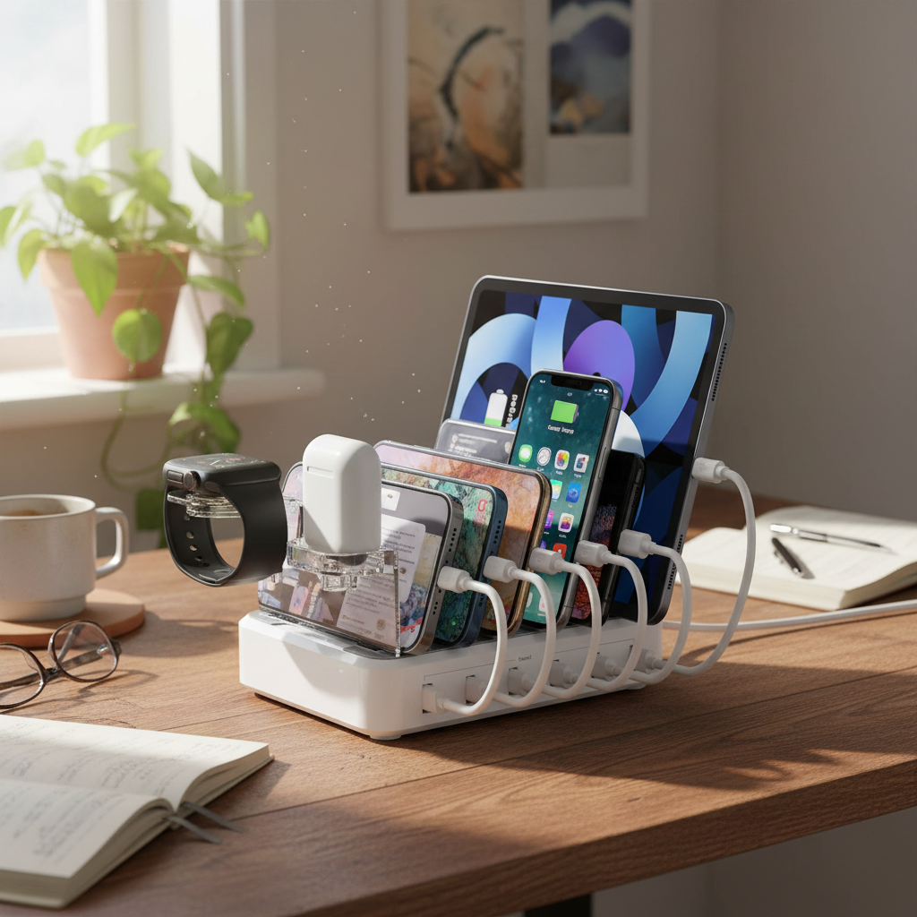 6-Device Fast Charging Station with Cable Organizer
