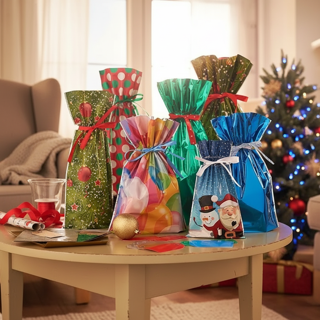 Drawstring Christmas Gift Bags - 15 Pack