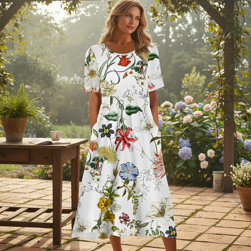 White Floral Midi Dress - Summer Casual Dress