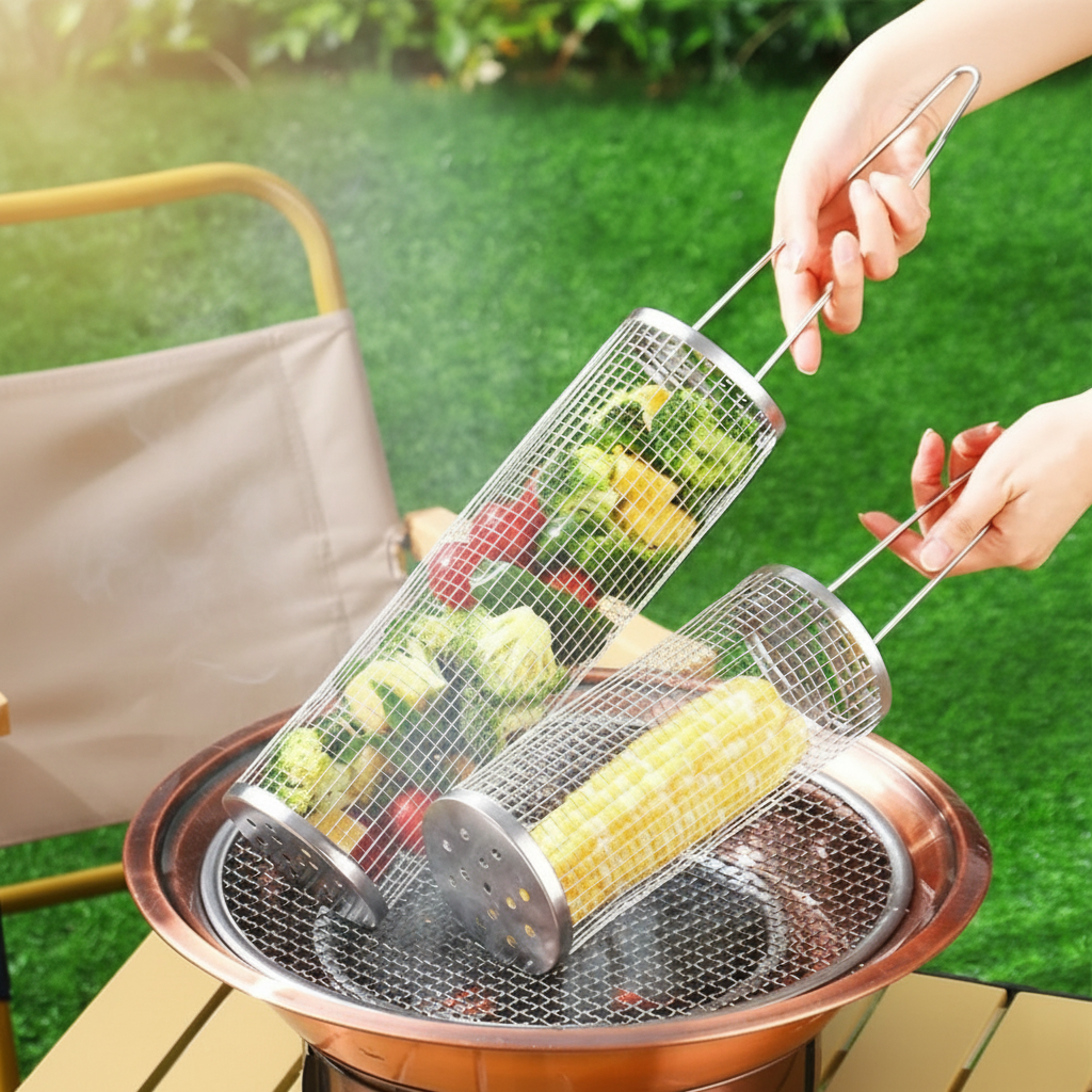 Stainless Steel BBQ Grilling Basket with Lid