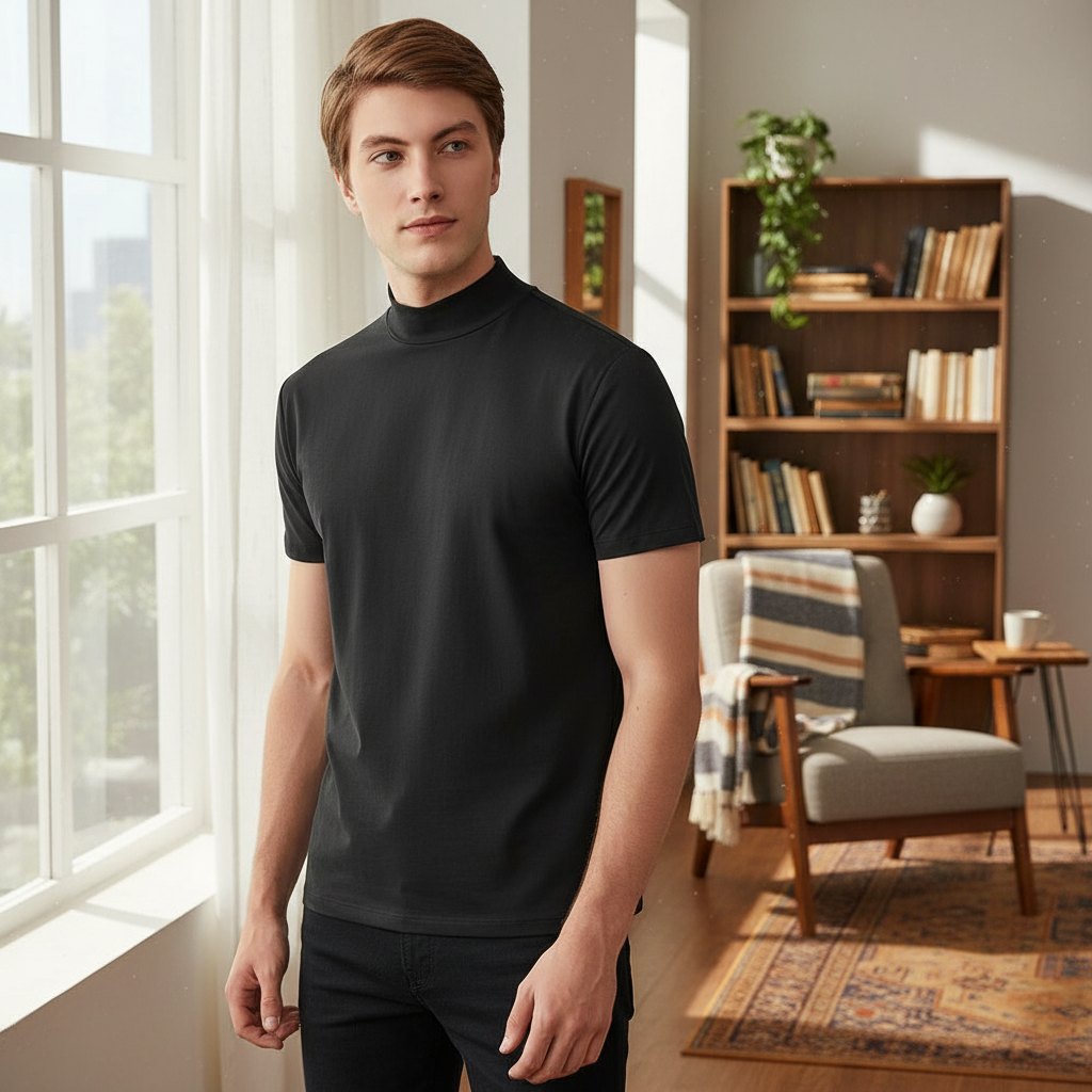 Men's Turtleneck Cotton T-Shirt | Versatile Casual Style