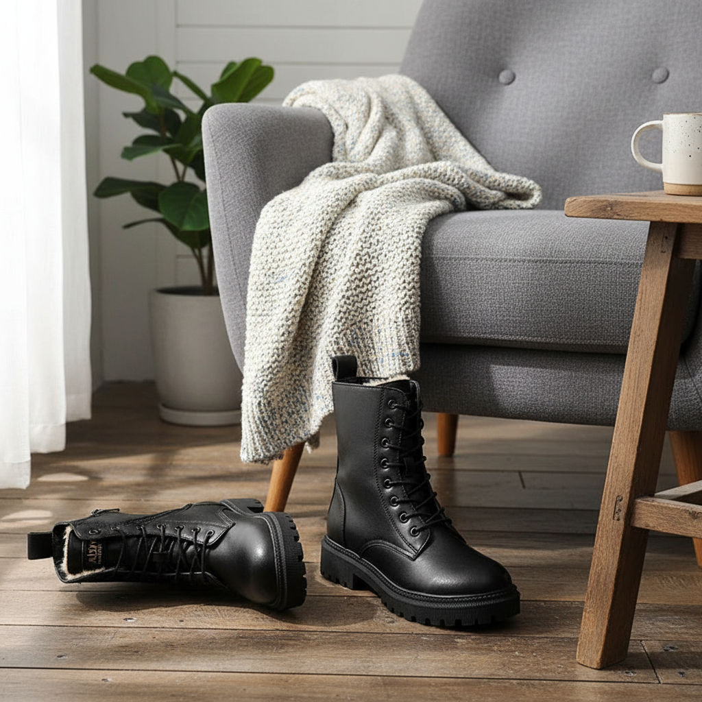 Black Leather Winter Boots for Women | AtlasBay