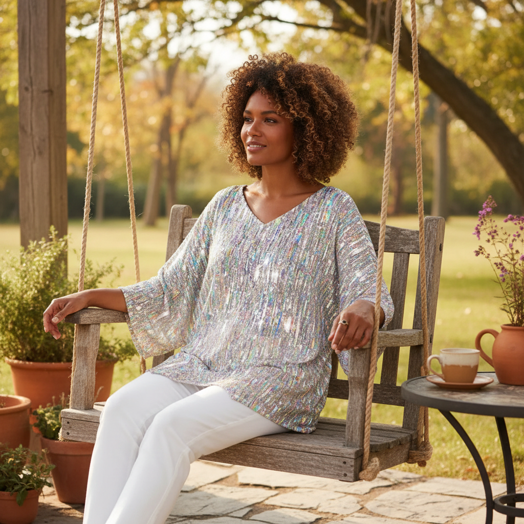 Women's Vintage V-Neck Top with Elegant Fit