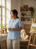 Solid Color Cotton Linen Top for Women