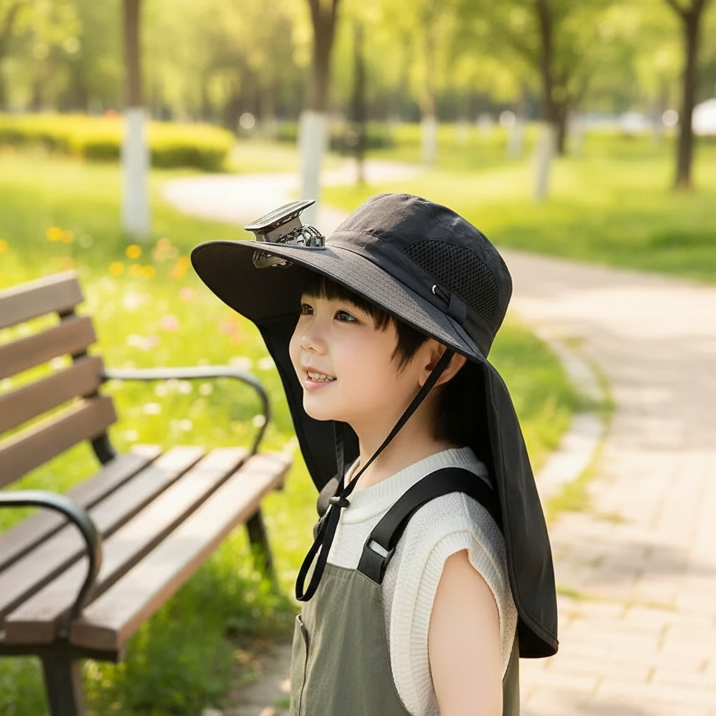 Kids Solar Fan Hat with UV Protection