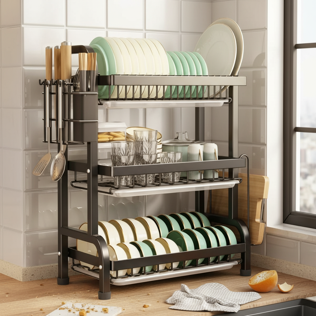 Multi-Tier Dish Rack with Adjustable Shelves
