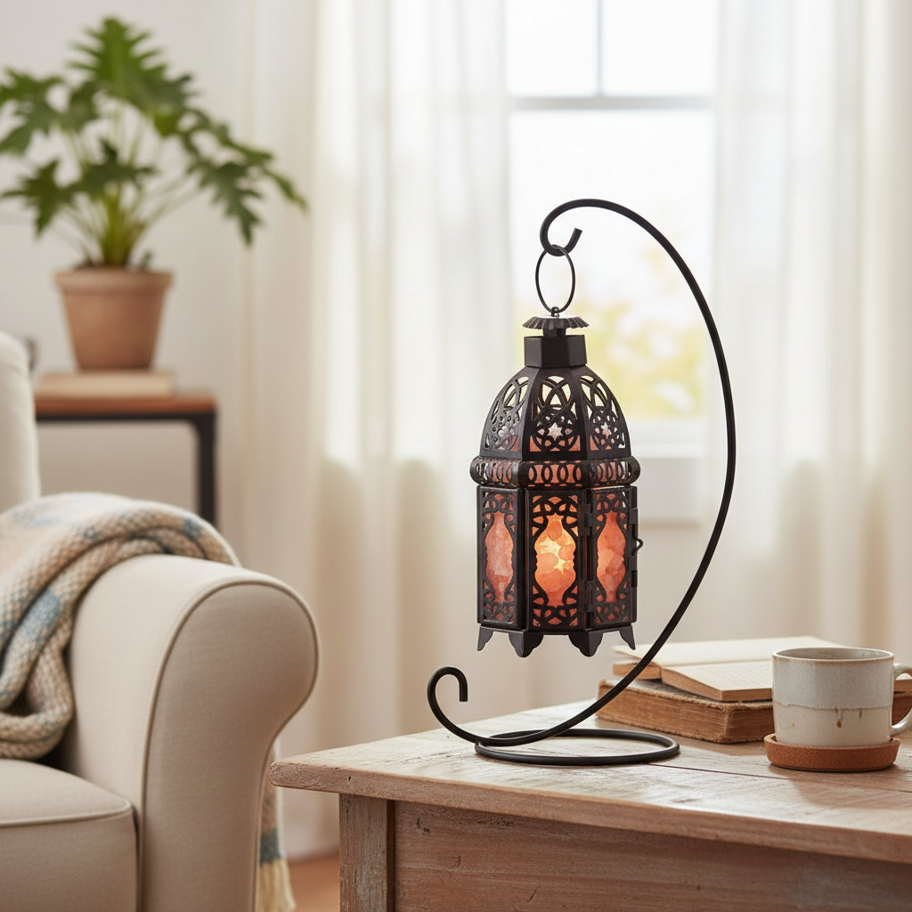 Vintage Iron Salt Rock Tabletop Lamp