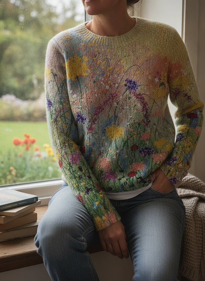 Flower Oil Painting Art Cozy Sweater