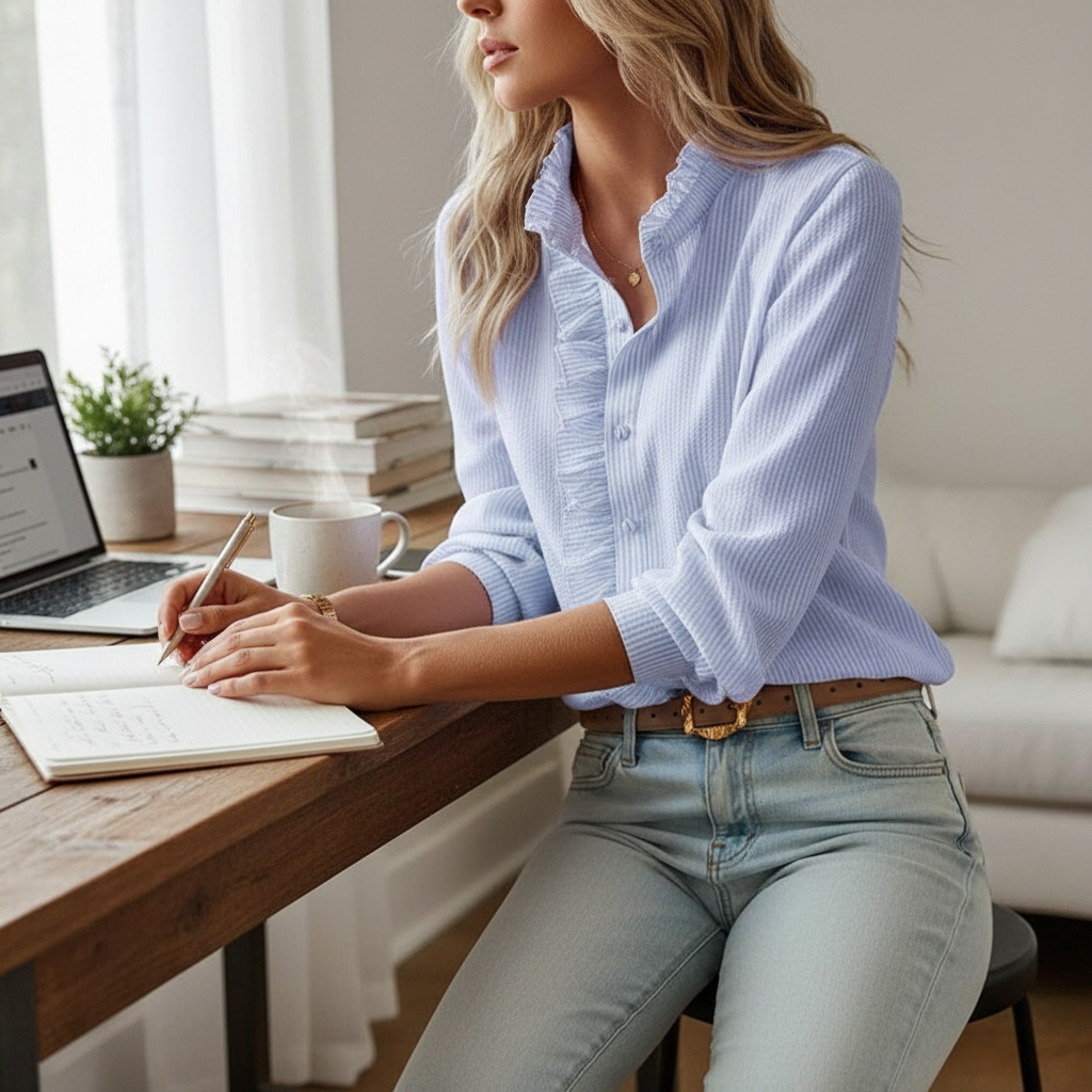 Printed Wide Sleeve Shirt | Cotton Blend