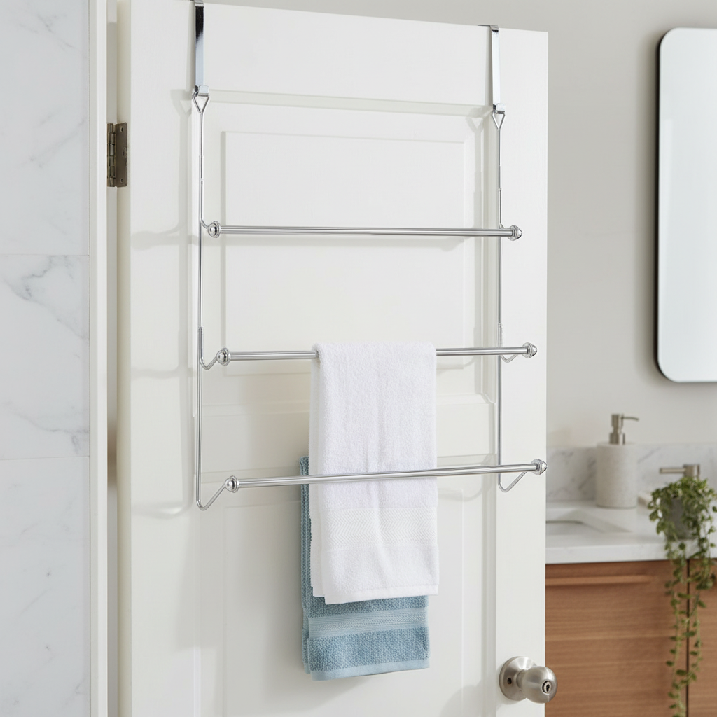 Over the Door Towel Rack - 4 Rod Bathroom Organizer