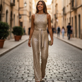 Women's Silver Glitter Jumpsuit - Sequin One-Piece