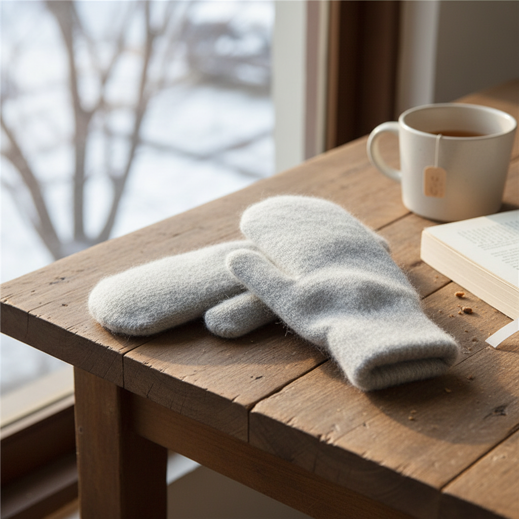 Women's Cashmere Winter Mittens with Rabbit Fur Lining