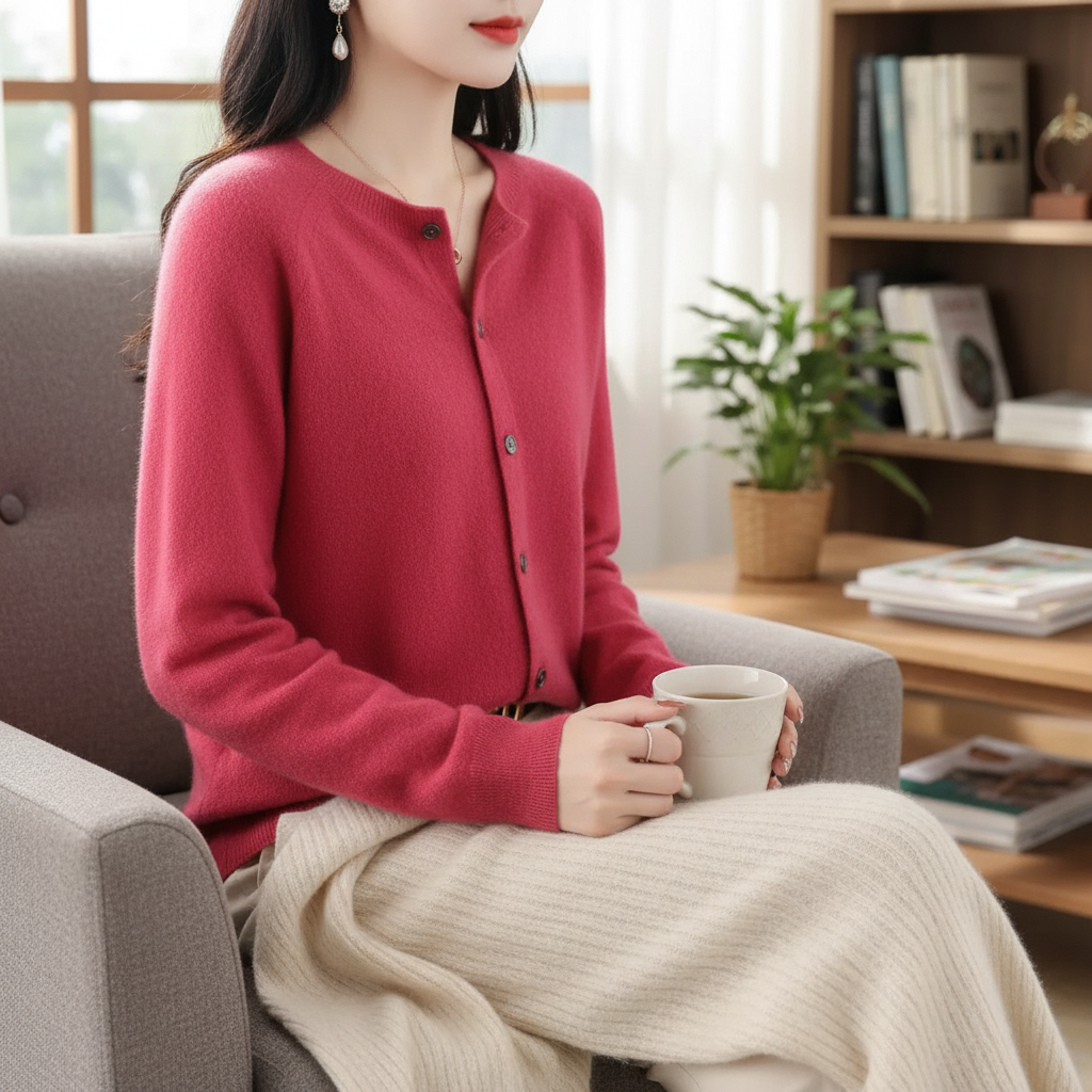 Women's Round Neck Cardigan Sweater | Cozy Knit