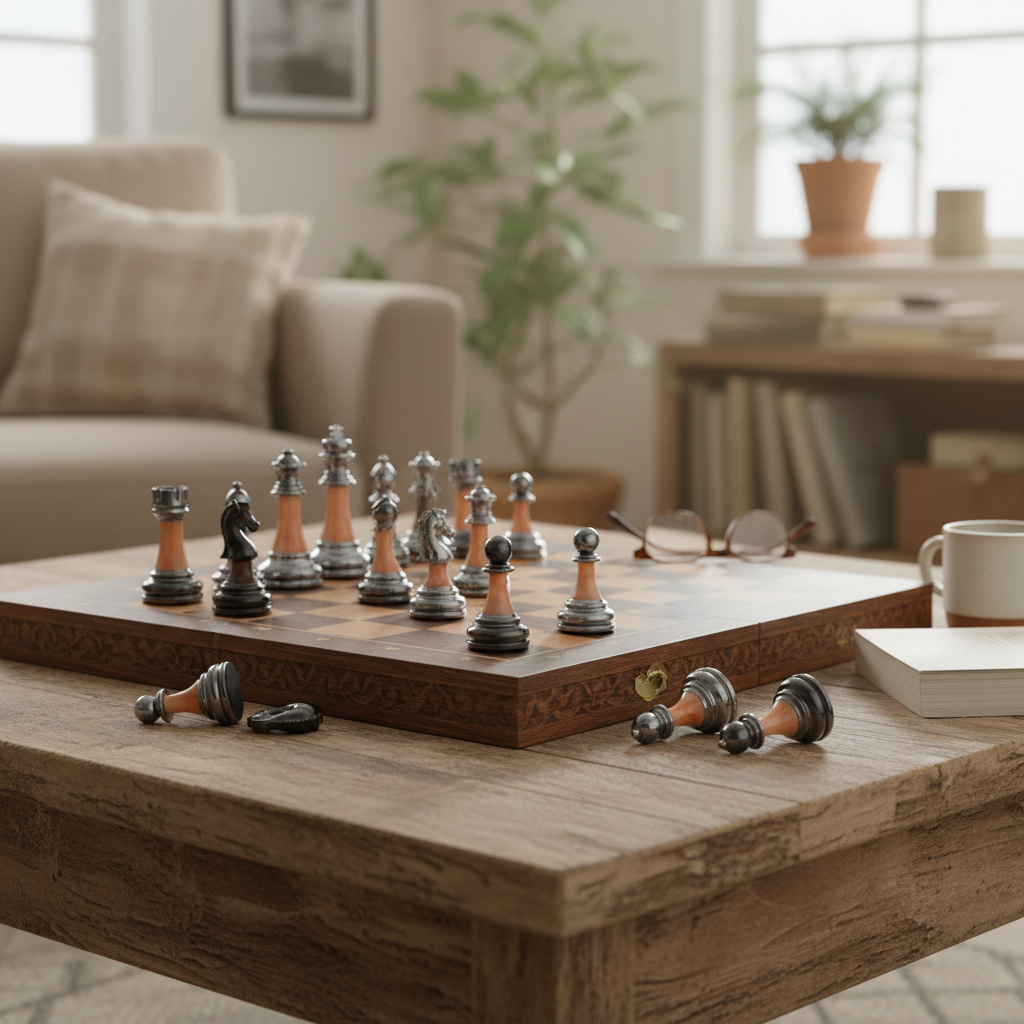 Premium Metal Chess Set with 42cm Wooden Board